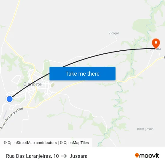 Rua Das Laranjeiras, 10 to Jussara map