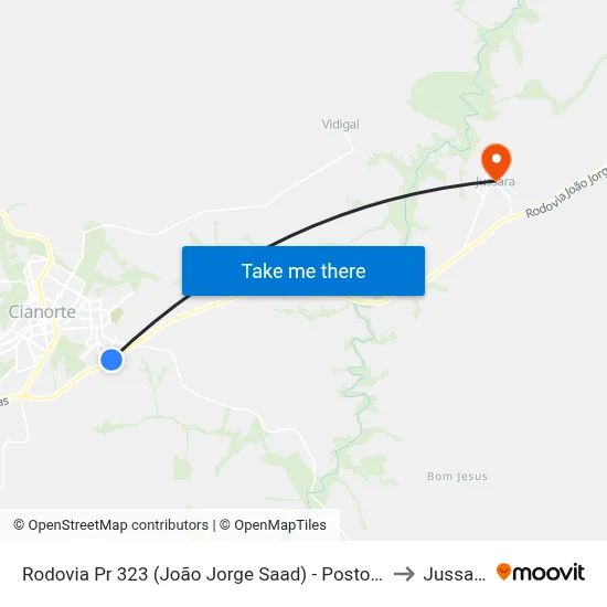 Rodovia Pr 323 (João Jorge Saad) - Posto 70 to Jussara map