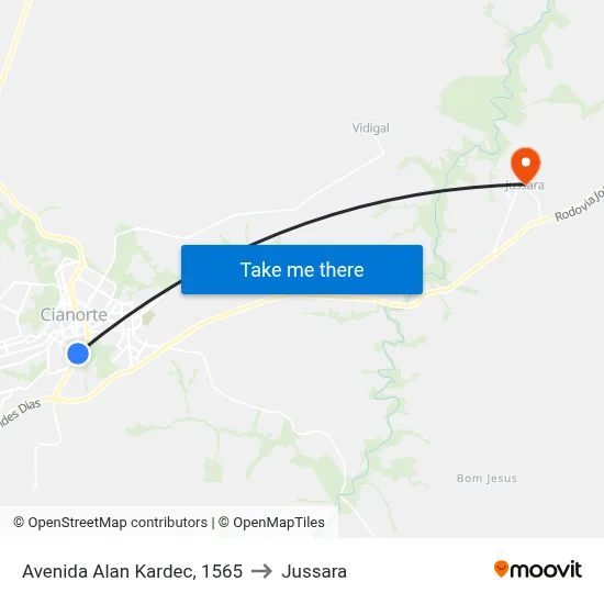 Avenida Alan Kardec, 1565 to Jussara map
