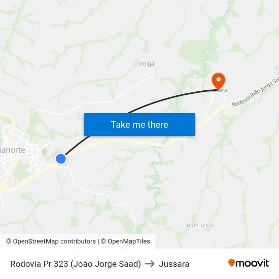 Rodovia Pr 323 (João Jorge Saad) to Jussara map