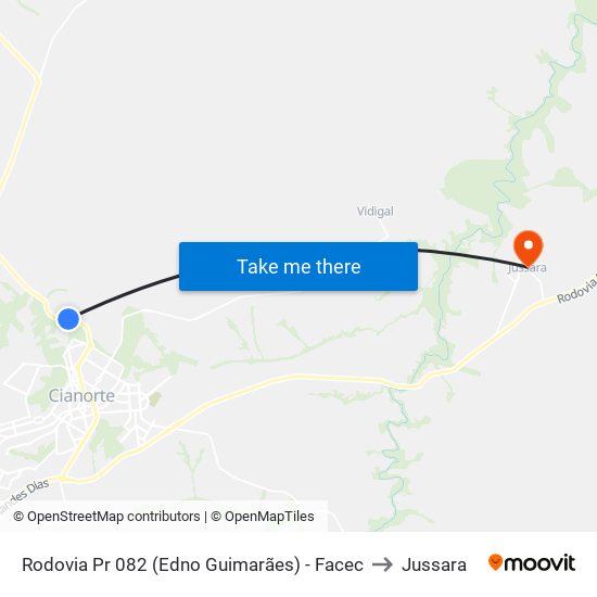Rodovia Pr 082 (Edno Guimarães) - Facec to Jussara map