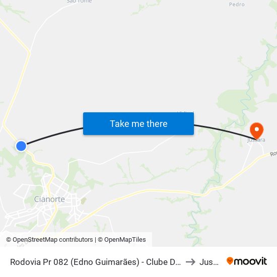 Rodovia Pr 082 (Edno Guimarães) - Clube De Campo Itapuã to Jussara map