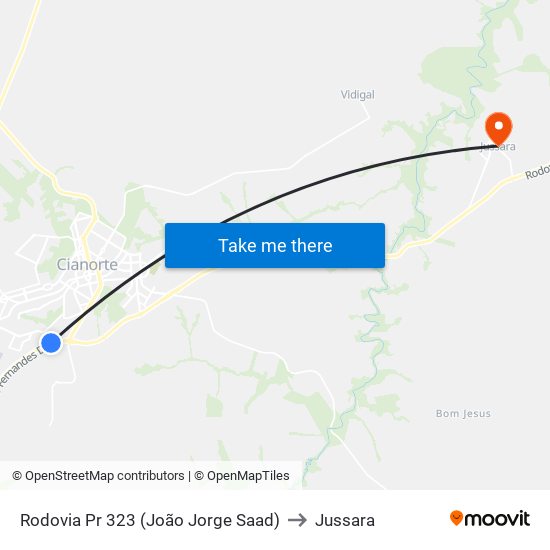 Rodovia Pr 323 (João Jorge Saad) to Jussara map