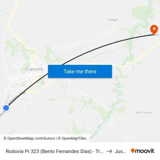 Rodovia Pr 323 (Bento Fernandes Dias) - Trevo Aeroporto to Jussara map