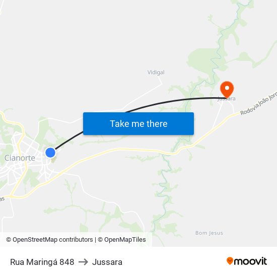 Rua Maringá 848 to Jussara map