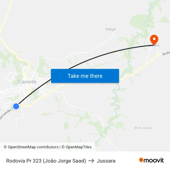 Rodovia Pr 323 (João Jorge Saad) to Jussara map