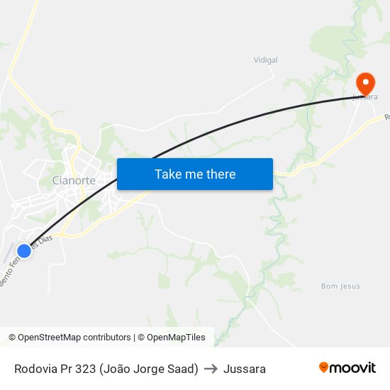 Rodovia Pr 323 (João Jorge Saad) to Jussara map