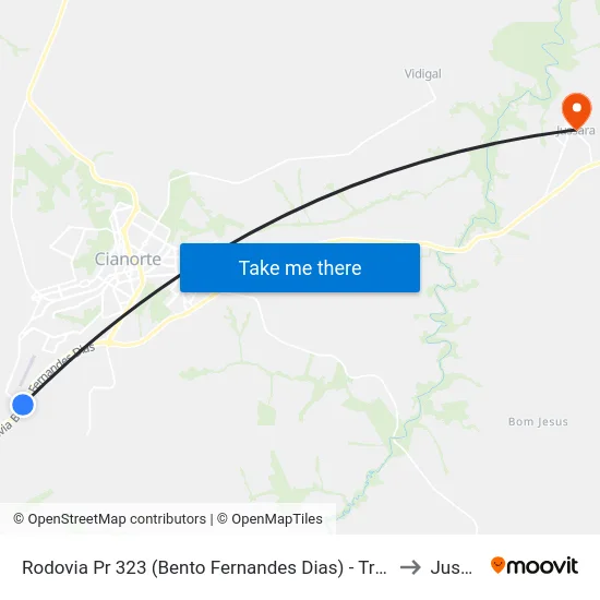 Rodovia Pr 323 (Bento Fernandes Dias) - Trevo Aeroporto to Jussara map