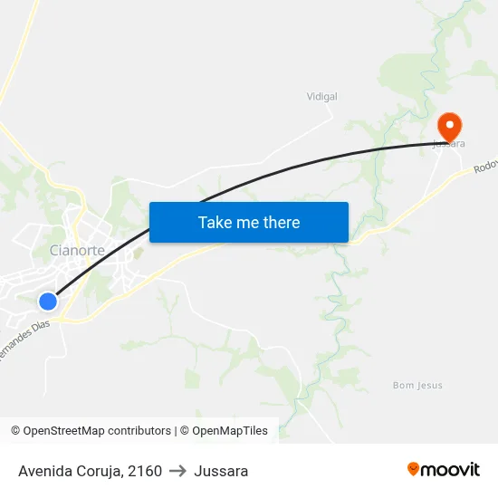 Avenida Coruja, 2160 to Jussara map