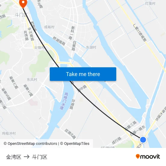 金湾区 to 斗门区 map