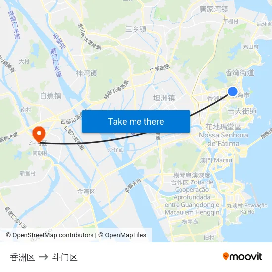 香洲区 to 斗门区 map
