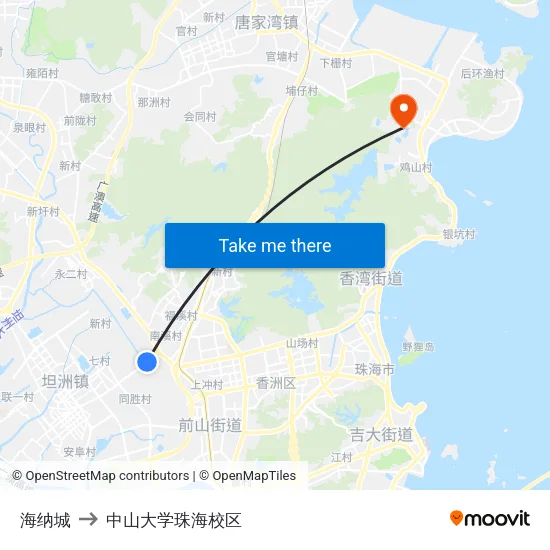 海纳城 to 中山大学珠海校区 map
