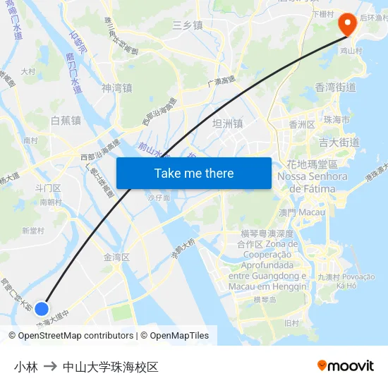小林 to 中山大学珠海校区 map