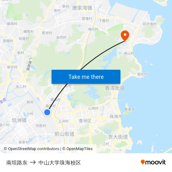 南坦路东 to 中山大学珠海校区 map