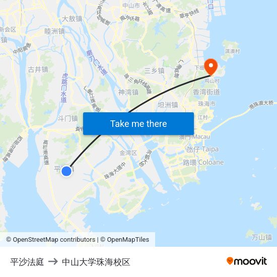 平沙法庭 to 中山大学珠海校区 map
