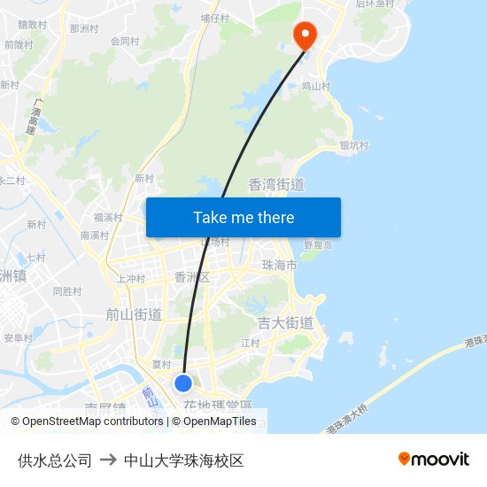 供水总公司 to 中山大学珠海校区 map