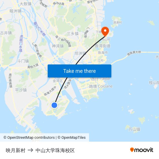 映月新村 to 中山大学珠海校区 map