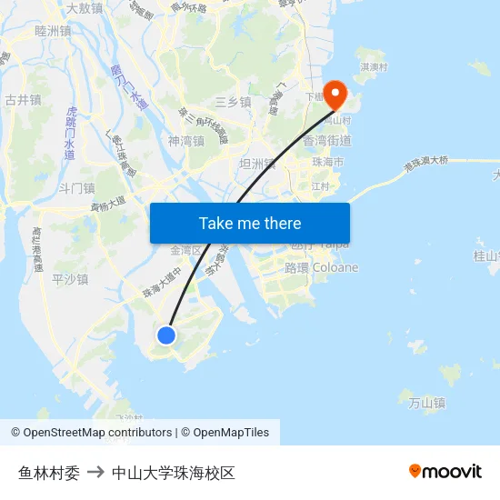 鱼林村委 to 中山大学珠海校区 map