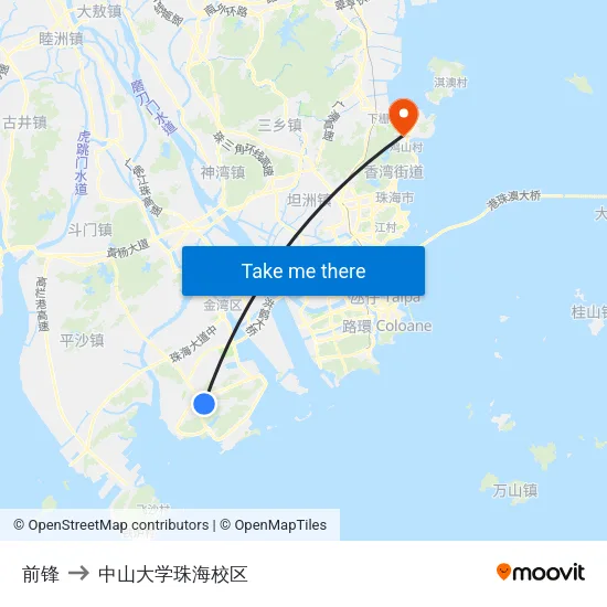 前锋 to 中山大学珠海校区 map