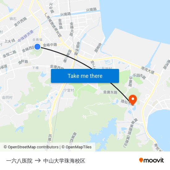 一六八医院 to 中山大学珠海校区 map