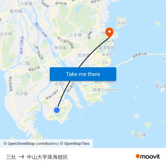 三灶 to 中山大学珠海校区 map