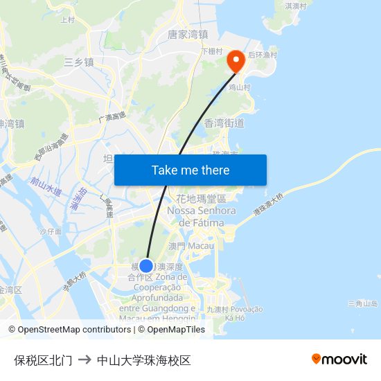 保税区北门 to 中山大学珠海校区 map