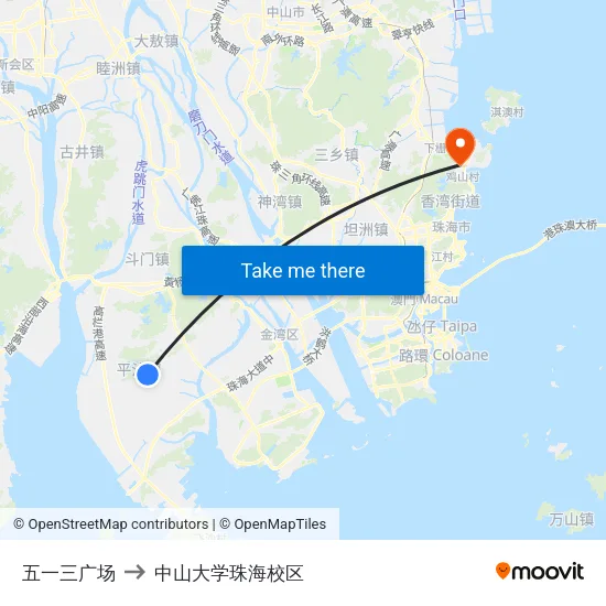 五一三广场 to 中山大学珠海校区 map