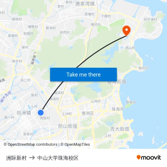洲际新村 to 中山大学珠海校区 map