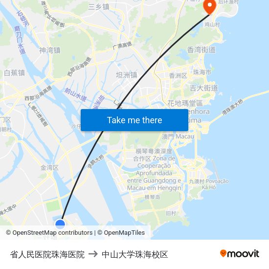 省人民医院珠海医院 to 中山大学珠海校区 map