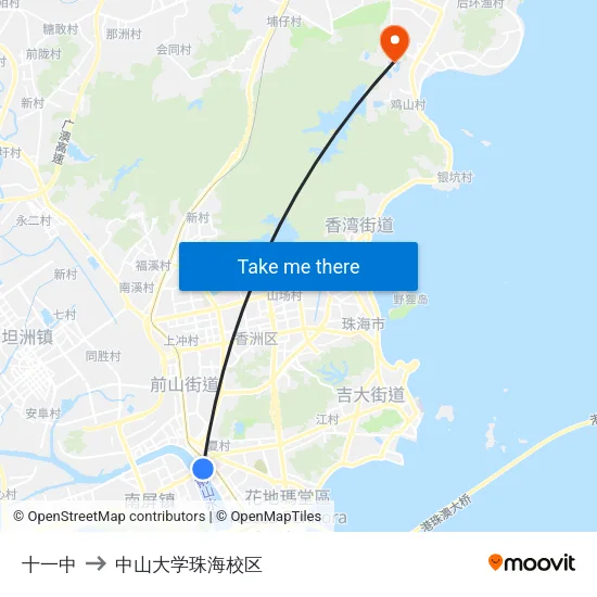 十一中 to 中山大学珠海校区 map