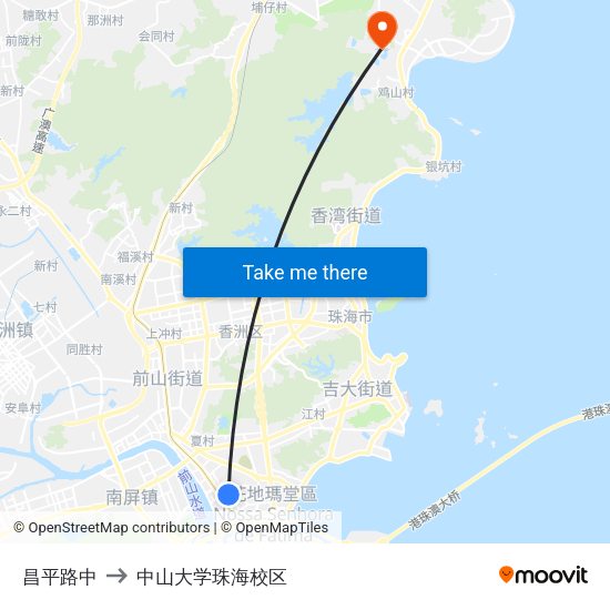 昌平路中 to 中山大学珠海校区 map