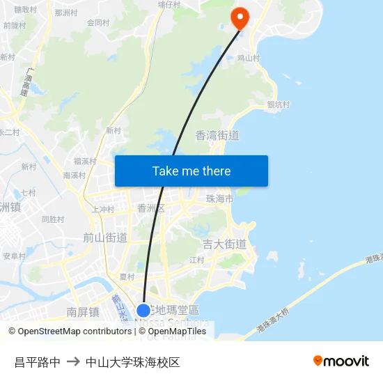 昌平路中 to 中山大学珠海校区 map