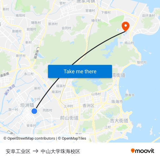 安阜工业区 to 中山大学珠海校区 map