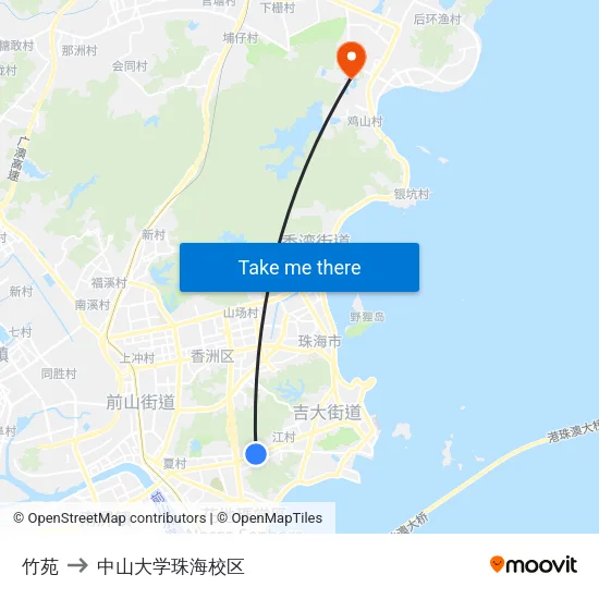 竹苑 to 中山大学珠海校区 map
