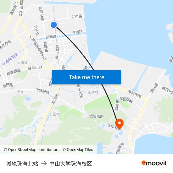 城轨珠海北站 to 中山大学珠海校区 map