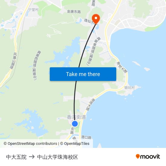 中大五院 to 中山大学珠海校区 map