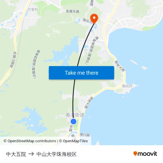 中大五院 to 中山大学珠海校区 map