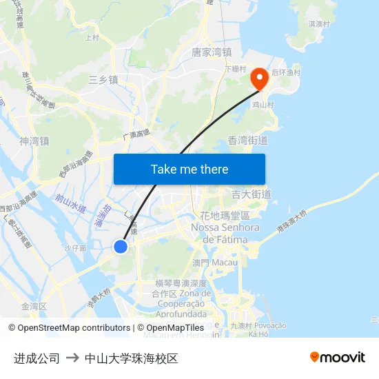 进成公司 to 中山大学珠海校区 map