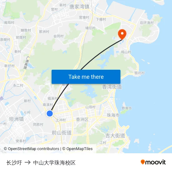 长沙圩 to 中山大学珠海校区 map