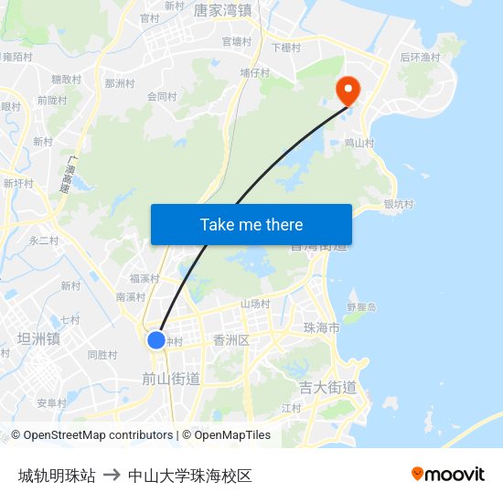 城轨明珠站 to 中山大学珠海校区 map
