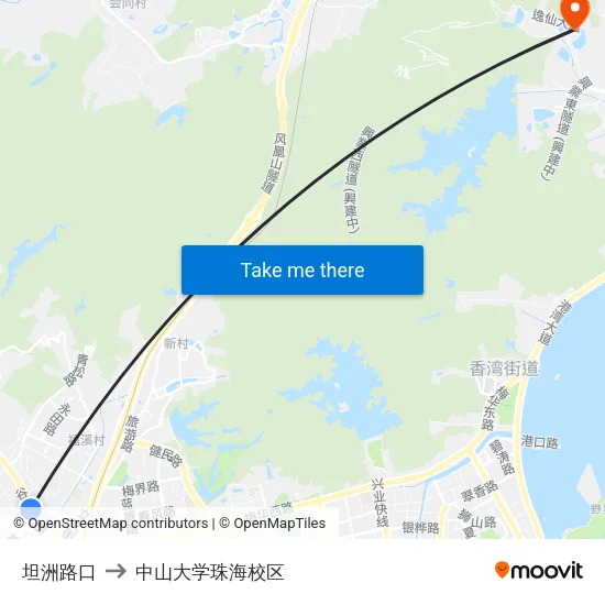 坦洲路口 to 中山大学珠海校区 map