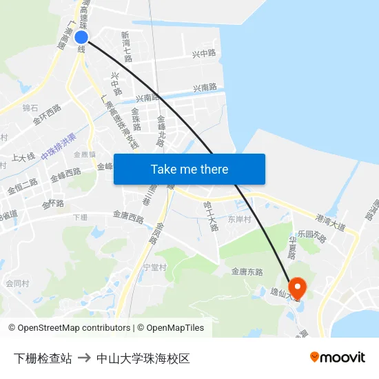 下栅检查站 to 中山大学珠海校区 map