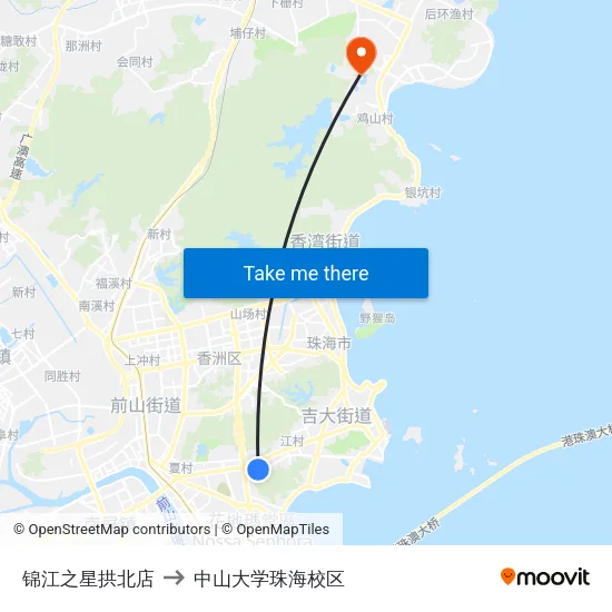 锦江之星拱北店 to 中山大学珠海校区 map