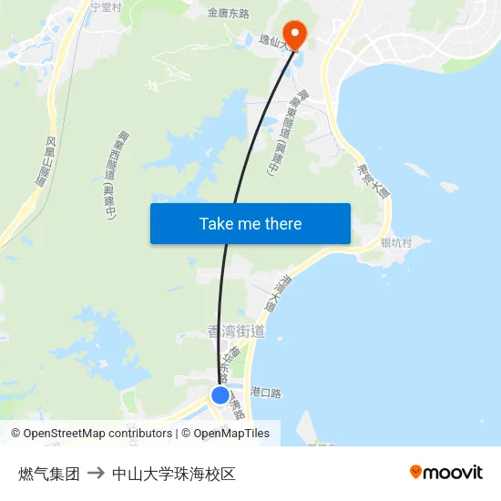 燃气集团 to 中山大学珠海校区 map