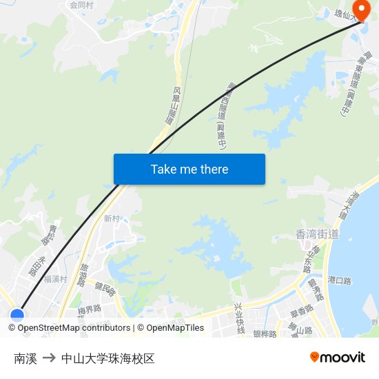 南溪 to 中山大学珠海校区 map