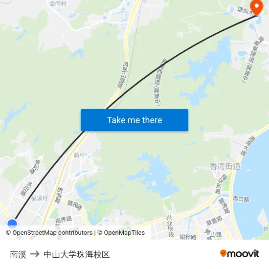 南溪 to 中山大学珠海校区 map