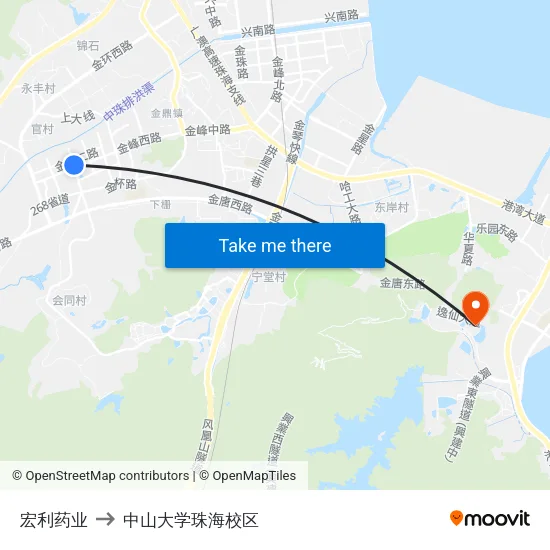 宏利药业 to 中山大学珠海校区 map