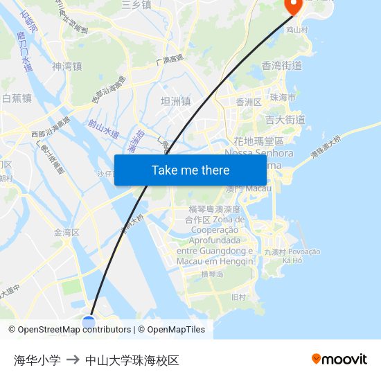 海华小学 to 中山大学珠海校区 map