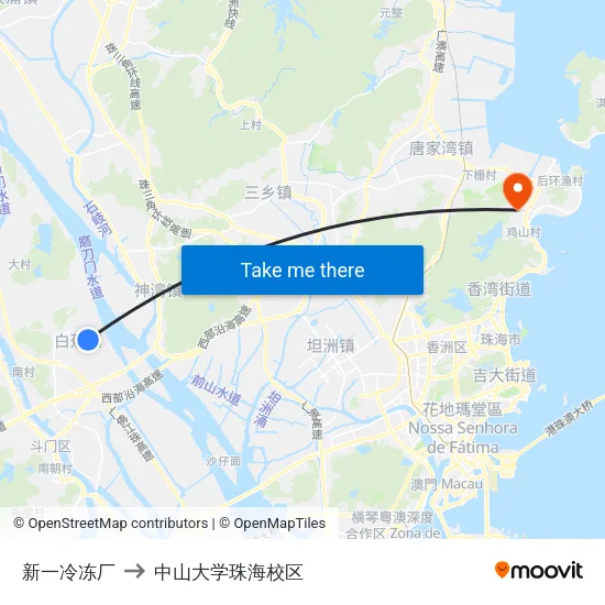 新一冷冻厂 to 中山大学珠海校区 map