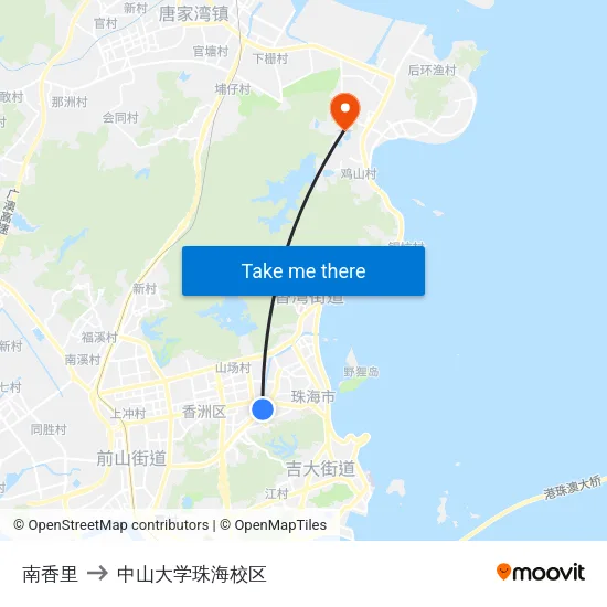 南香里 to 中山大学珠海校区 map